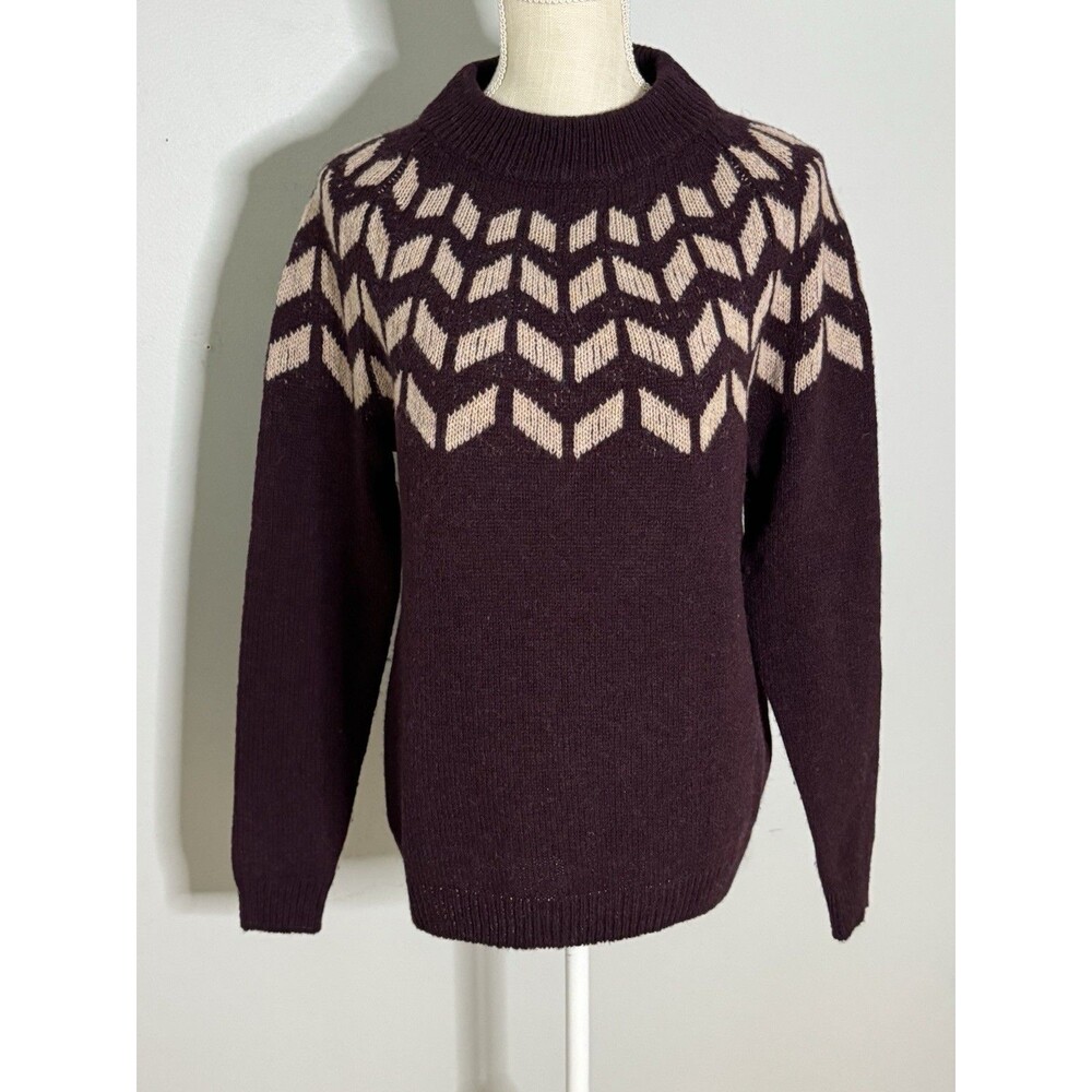 Celtic & Co Chevron Fair Isle Mock-Neck Jumper 100% Wool Women's Size Small
